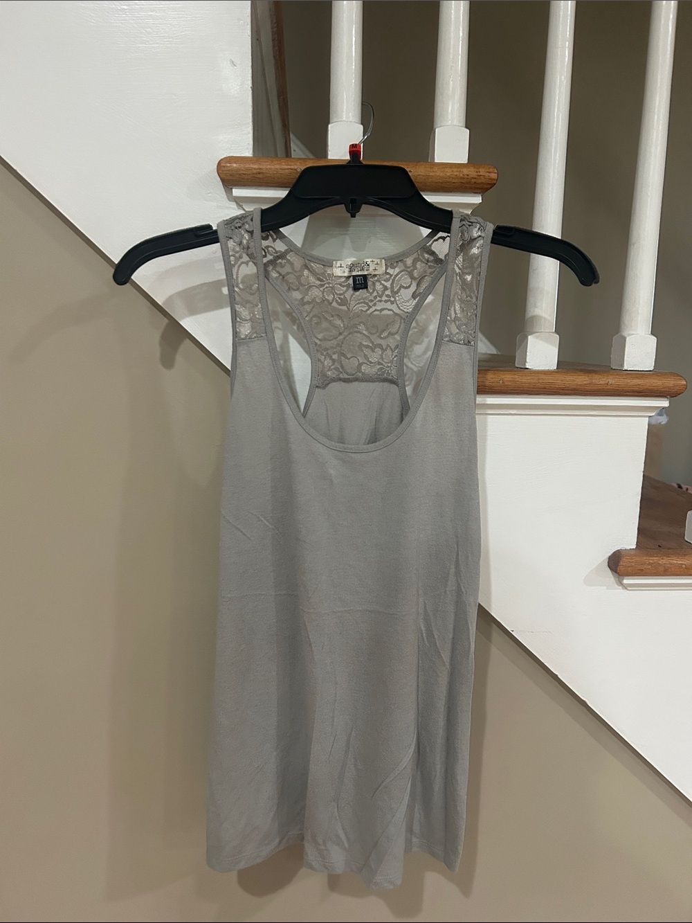 Lace-Back Sleeveless Tank Top - Light Gray
